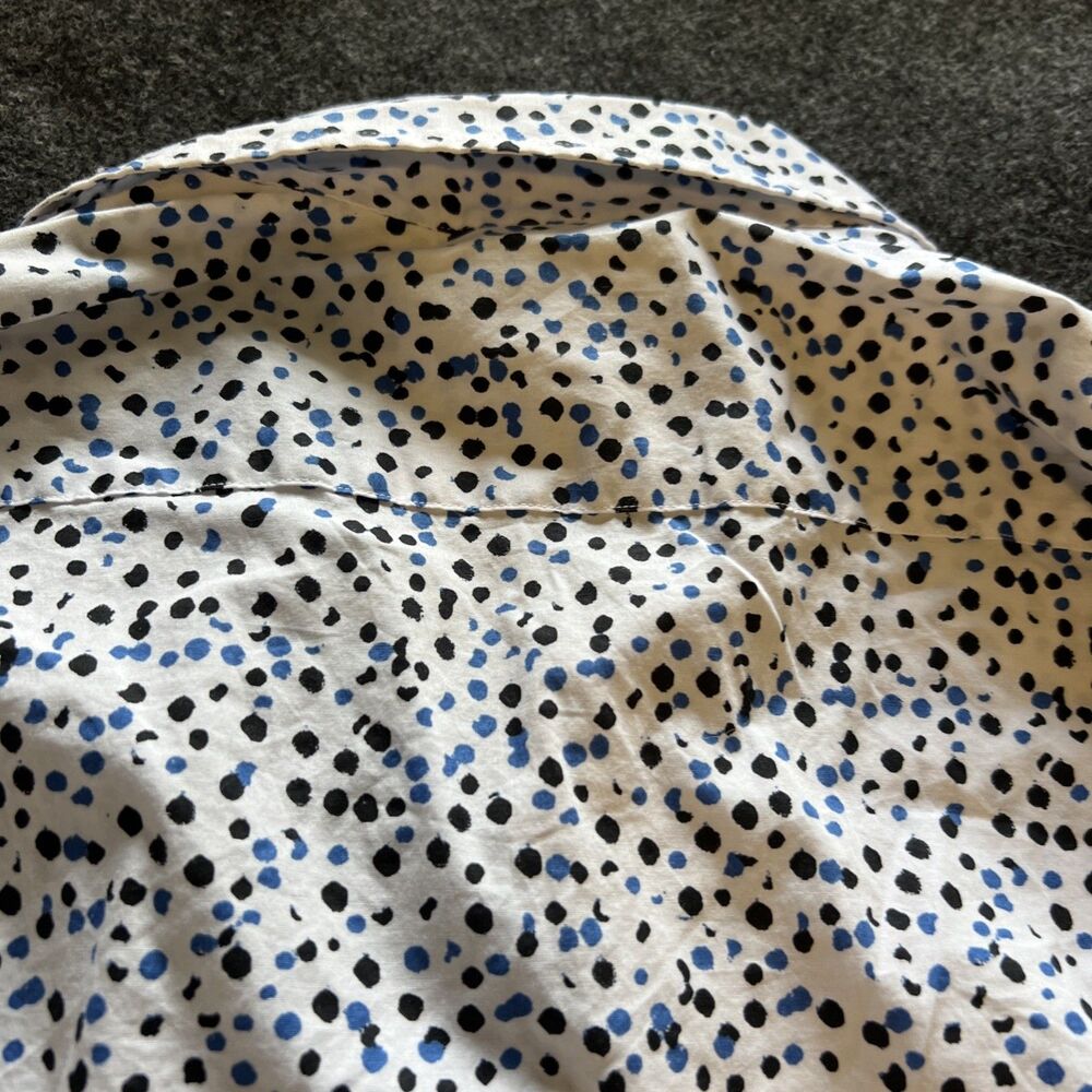 Michael Kors Men M Button Up Blue Black Polka Dots Trim Stretch Long Sleeve - Picture 8 of 11